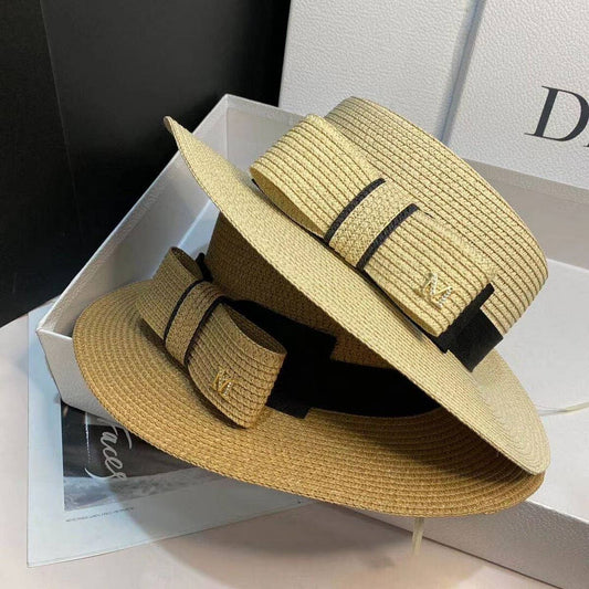 FEDORA STRAW HAT  SIMPLE BOW FLAT TOP ELEGANT WOMEN_CWAH1155