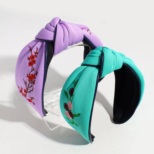 VINTAGE EMBROIDERED WIDE KNOTTED HEADBAND