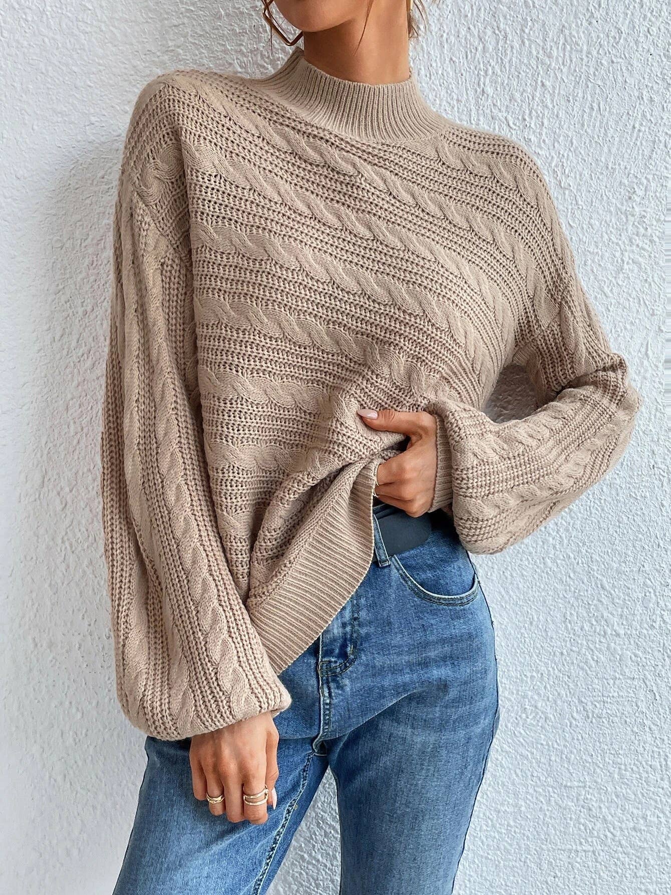 SOLID COLOR LOOSE CREW NECK PULLOVER SWEATER