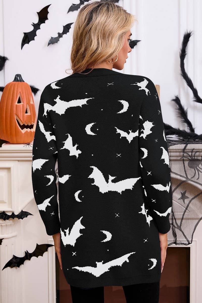 CWOCAL00697_HALLOWEEN BAT JACQUARD LONG SLEEVE CAPE CARDIGAN