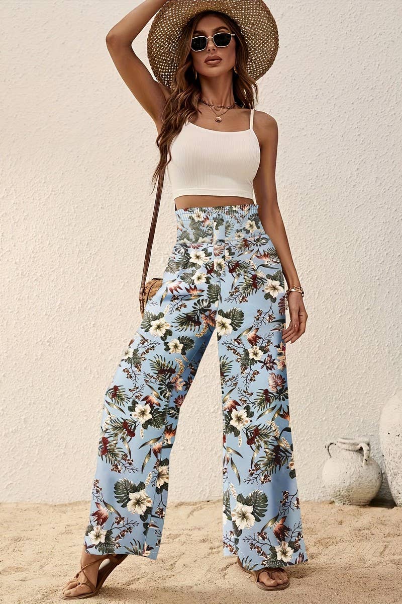 CWBLP1135_PRINTED LOOSE ELASTIC WAIST WIDE-LEG PANTS