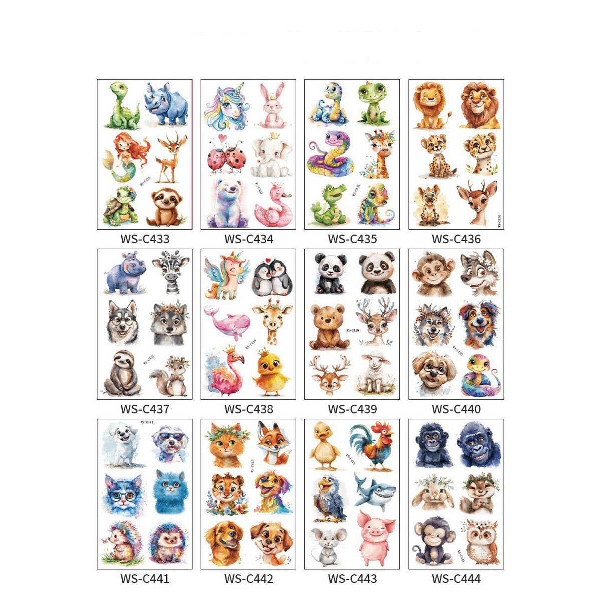 Kids Cartoon Animal Tattoo Stickers Set Waterproof
