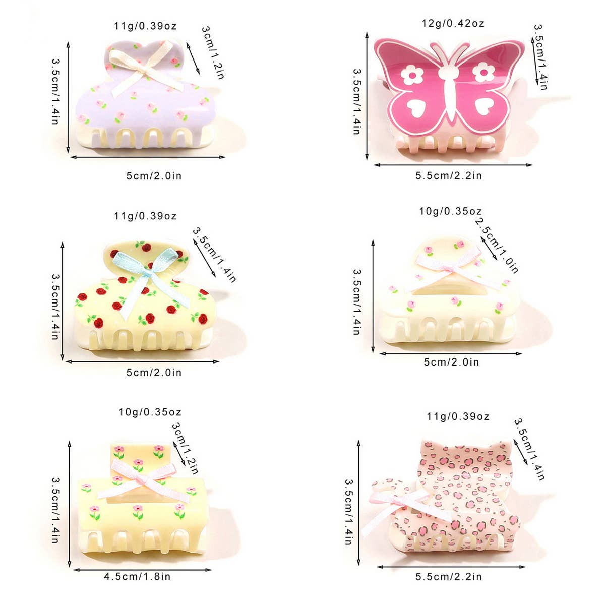 Floral Butterfly Hair Claw - Cream Print Clip