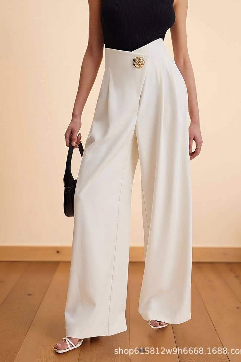 CWBLP2191_ASYMMETRICAL WAIST HIGH RISE WIDE LEG PANTS
