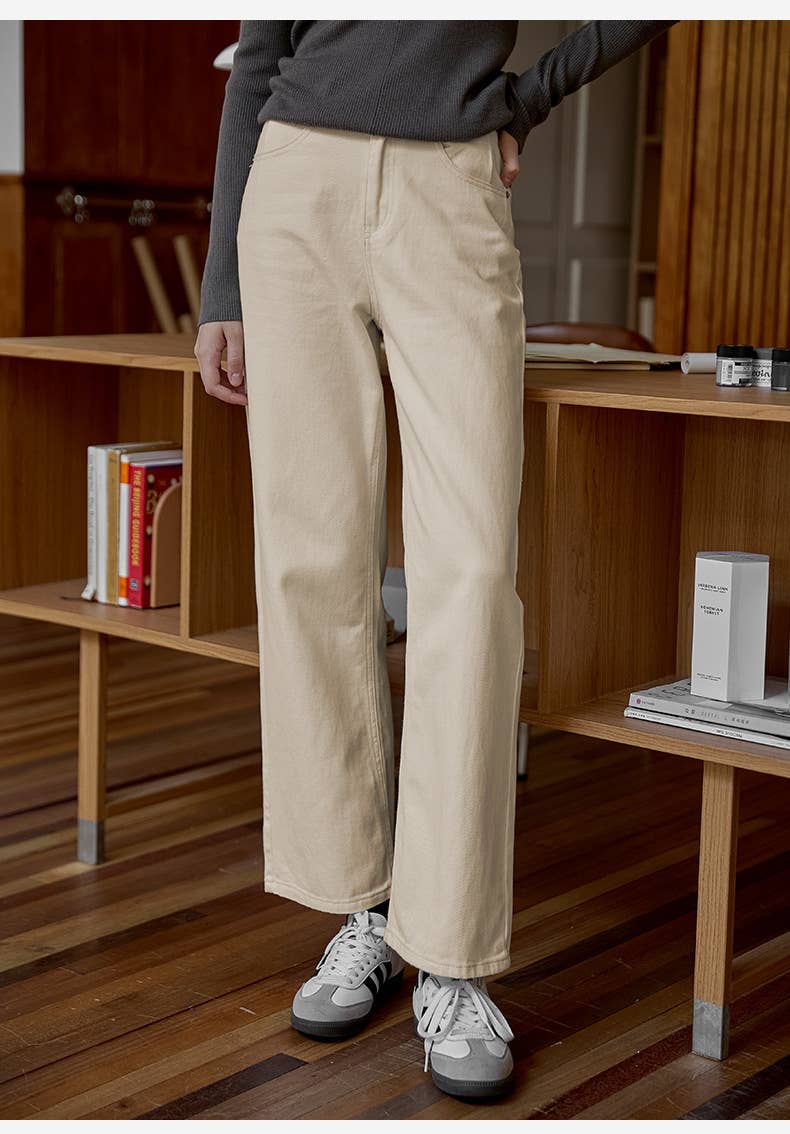 Pure cotton high-waisted straight-leg pants