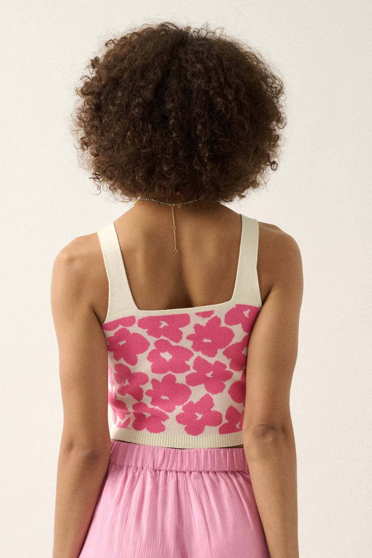 Sexy midriff jacquard back knit camisole tank top