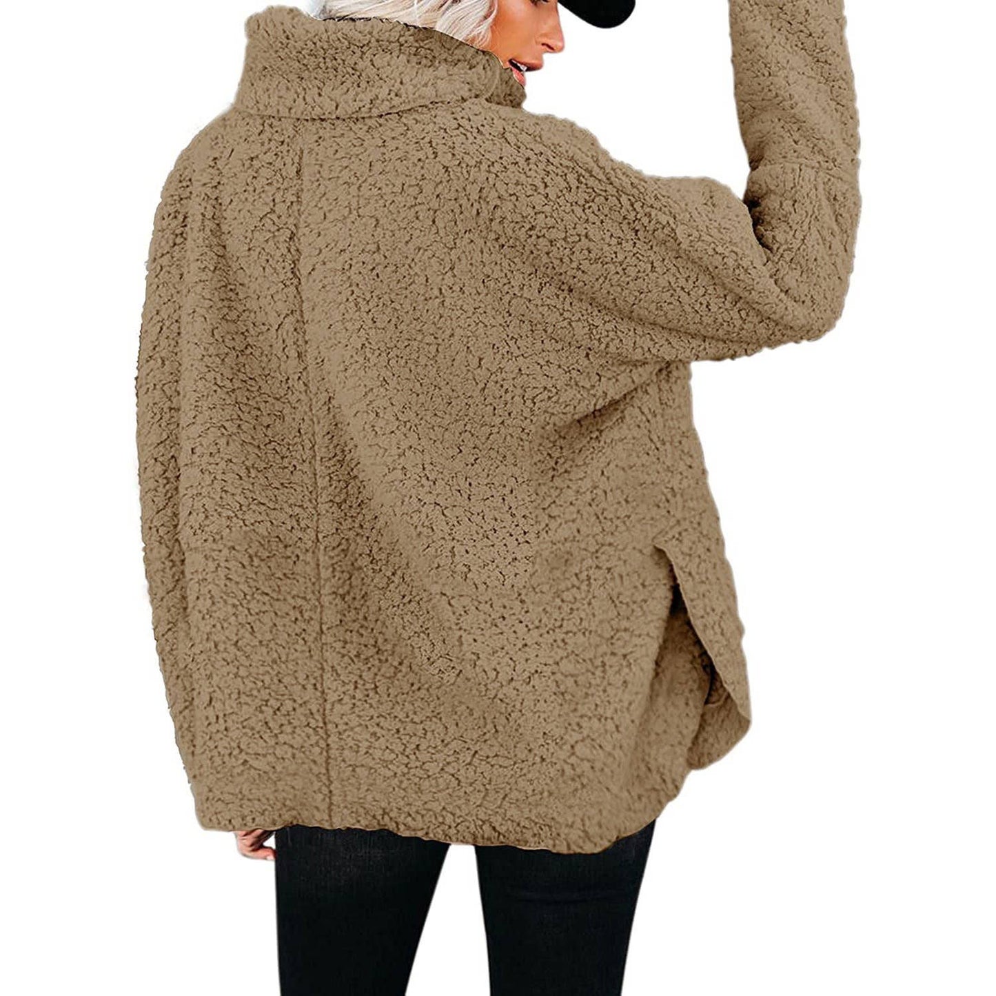 WOOLEN SOLID COLOR PULLOVER SHORT HOODIE WOMAN