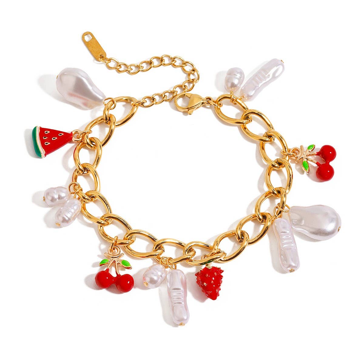 18K Gold Pearl Enamel Bracelet, Stainless Steel_CWAJE4845