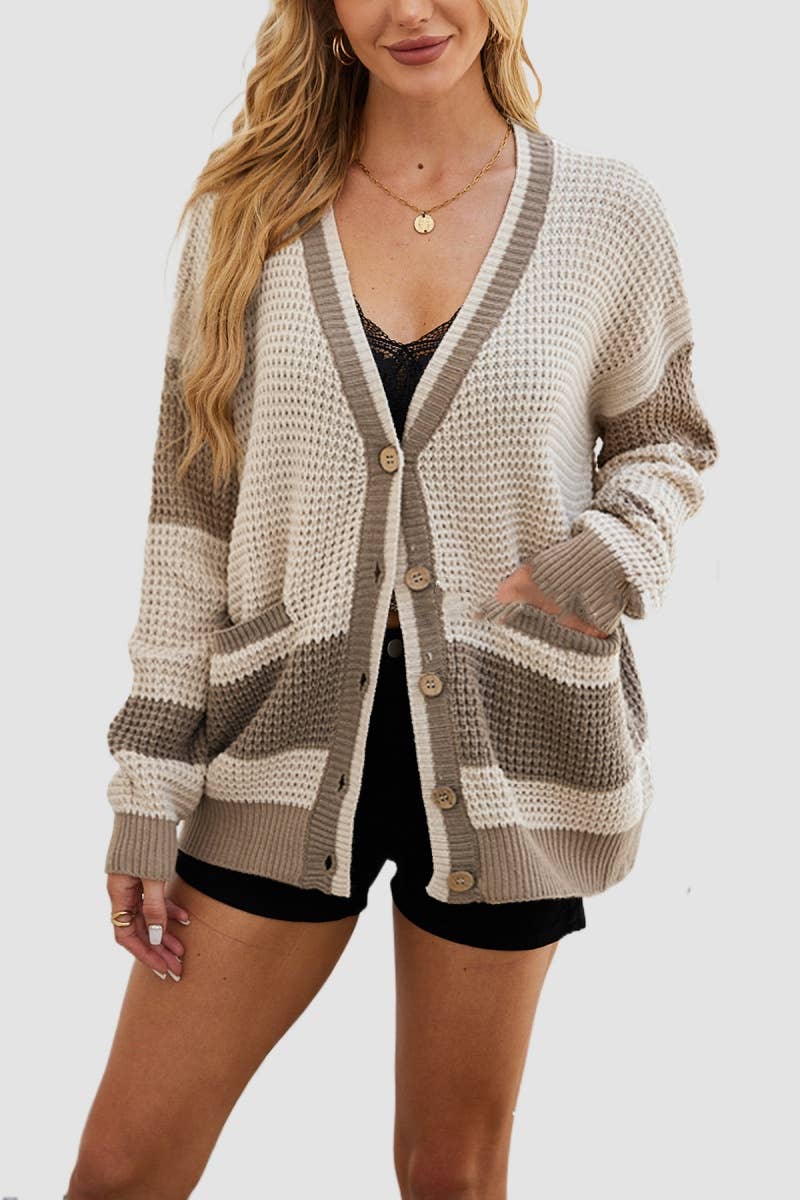 CWOCAL1830_COLOR MATCHING POCKET V-NECK LONG SLEEVE CARDIGAN