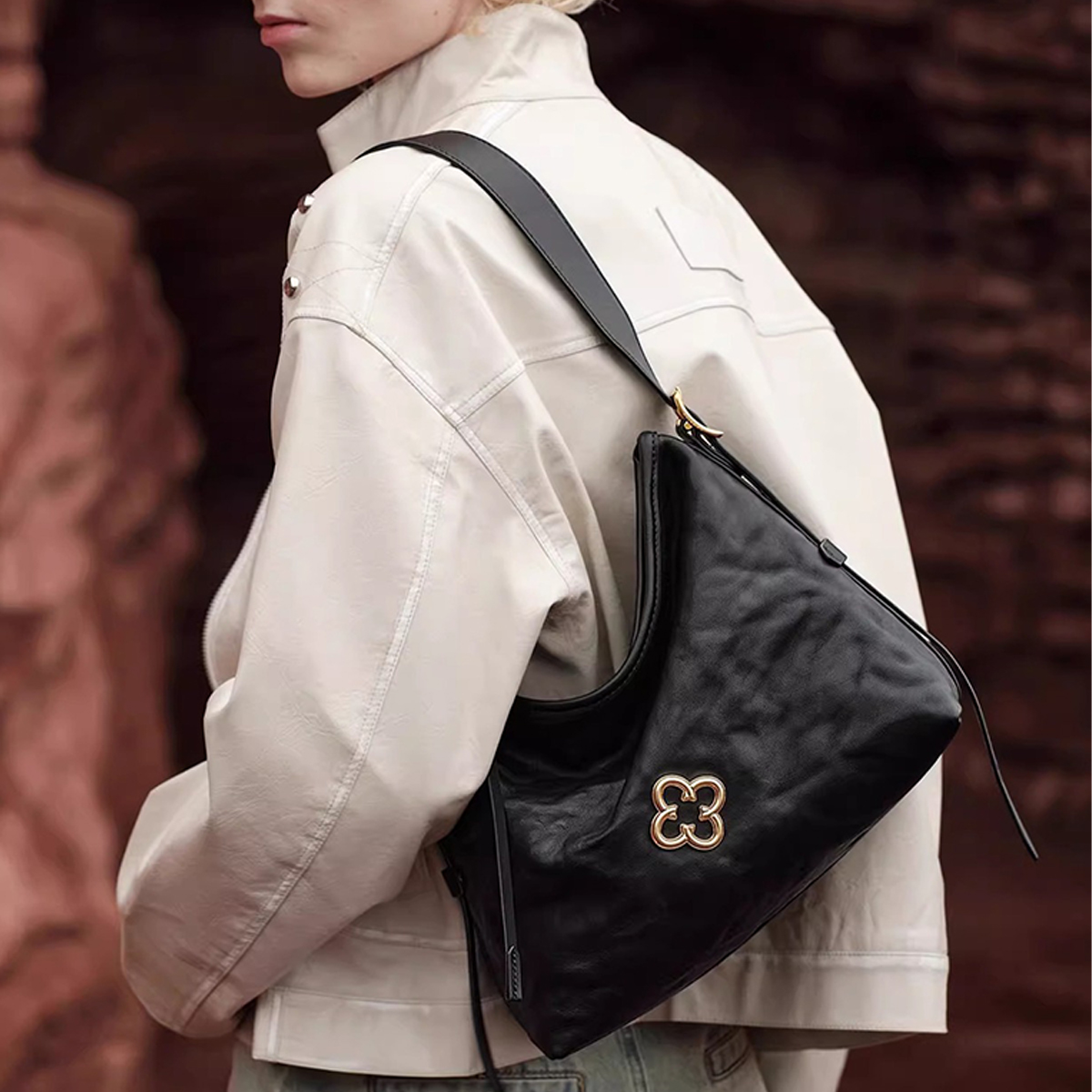 Vintage Ruched Tote ? Small Shoulder Leather Bag_CWAB5324