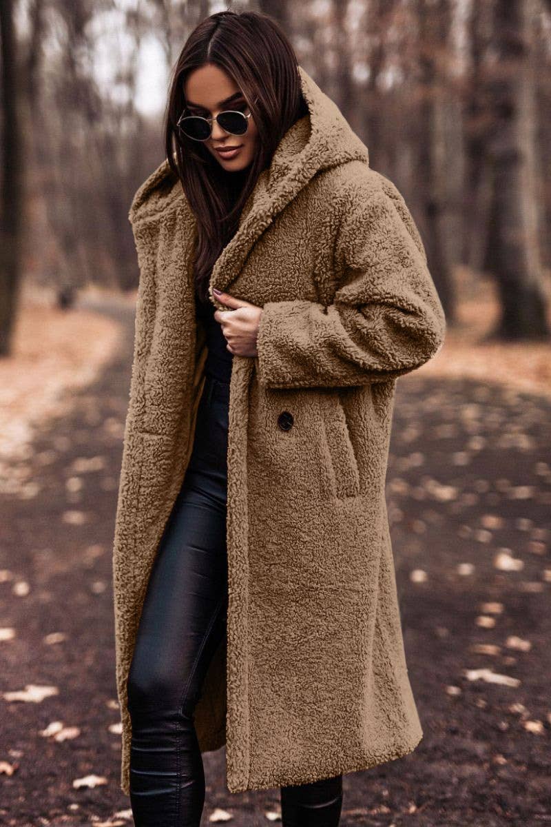 FASHION LONG CLEAN COLOR LONG SLEEVE WOOLEN COAT