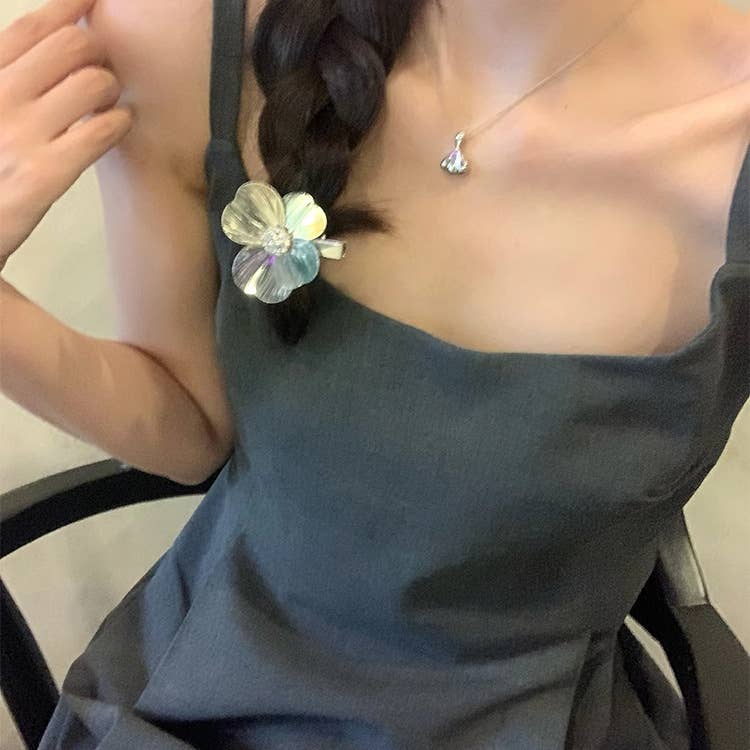 DESIGN METAL SILVER NEEDLE HOLLOW FLOWER HAIRPIN