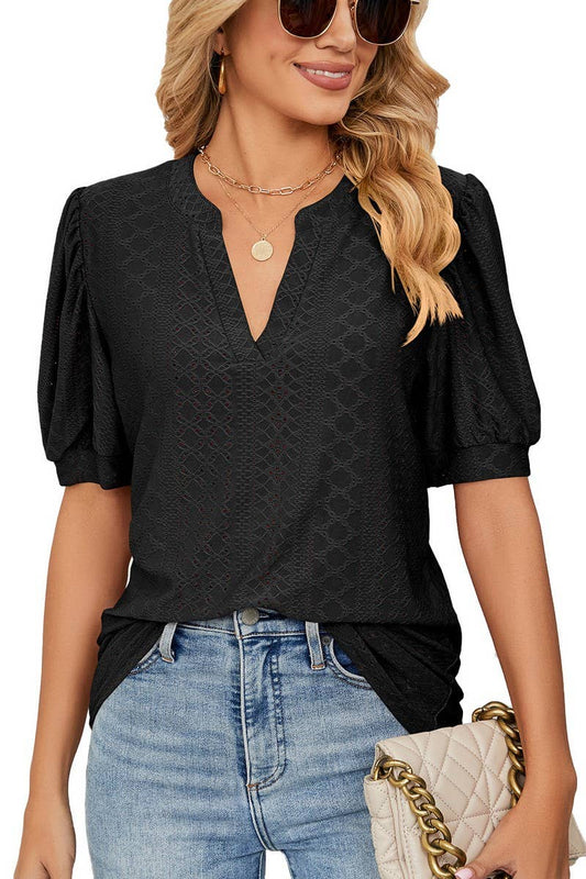 Cwtts1354_Summer Casual V-Neck Solid Color Loose T-Shirt