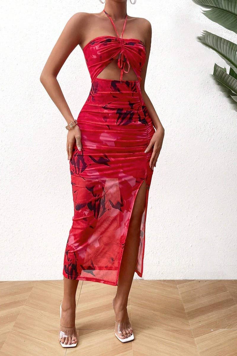 CWDMD5006_SUMMER SEXY BACKLESS PLEATED SLIM DRESS