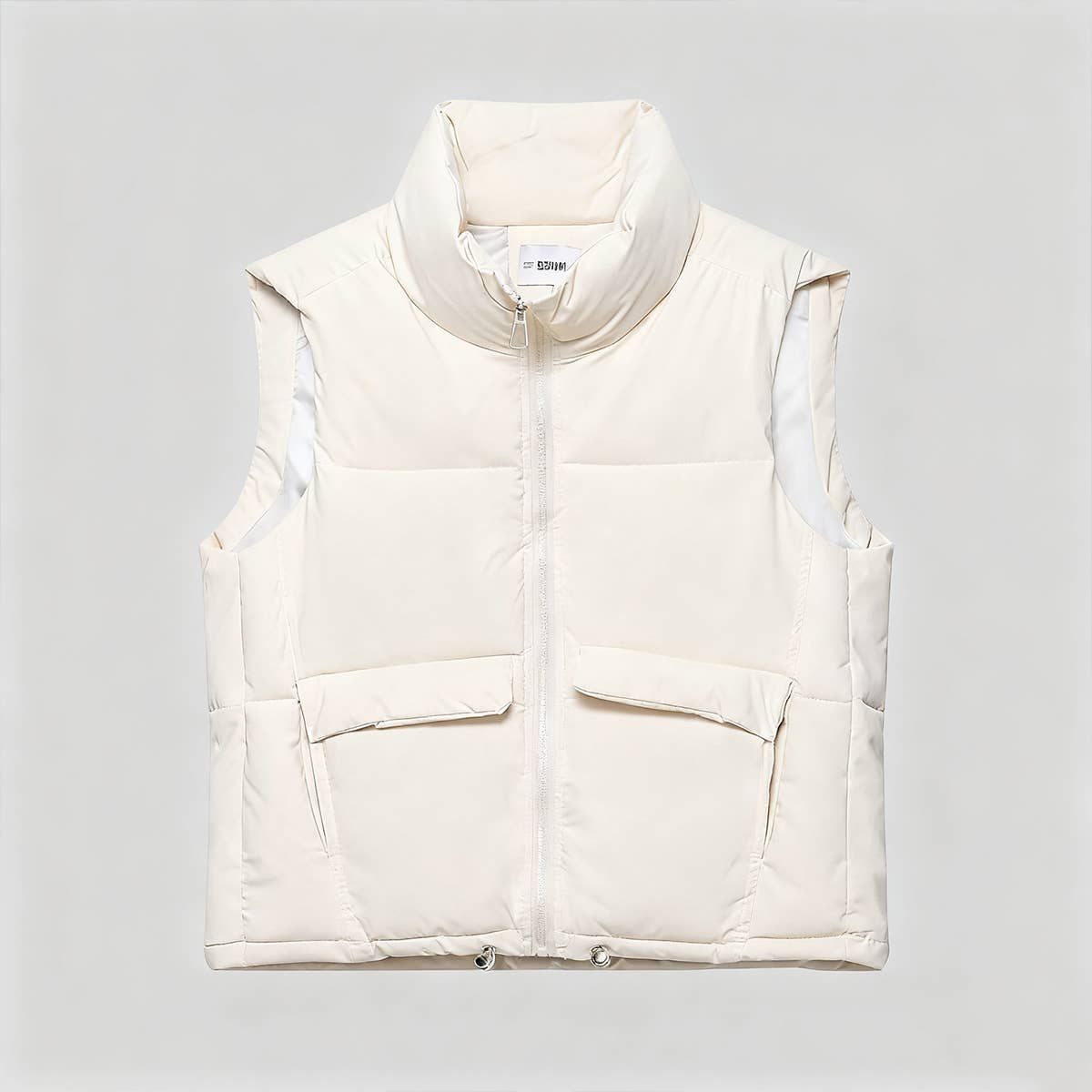 Simple sleeveless stand-up collar zip-up vest