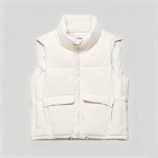 Simple sleeveless stand-up collar zip-up vest