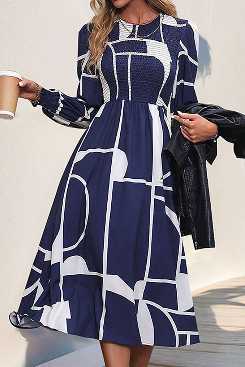 CWDMD4524_SPRING AND AUTUMN LONG SLEEVE PRINTED DRESS