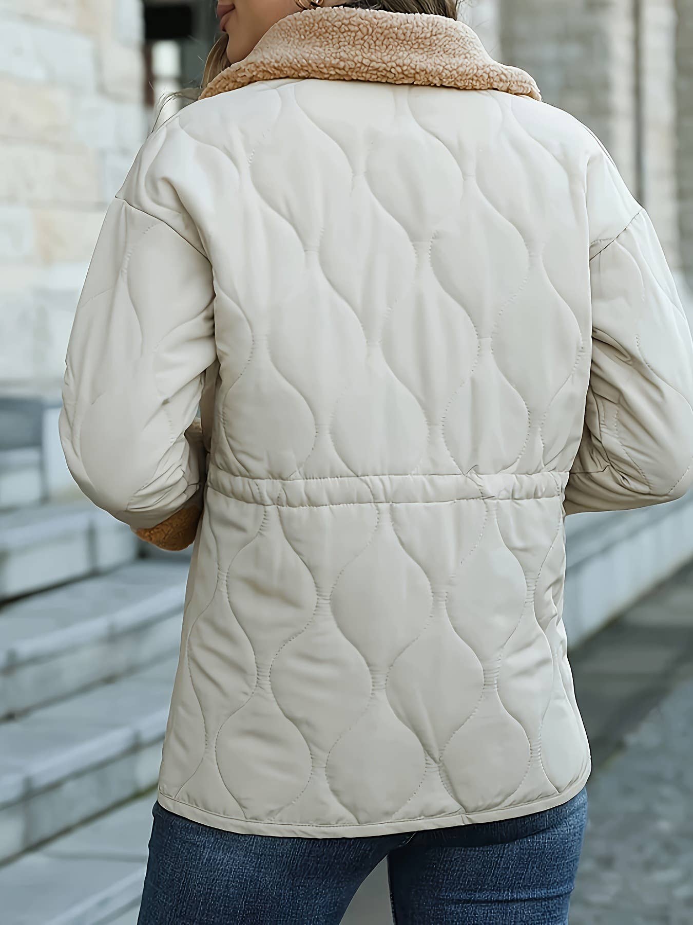 Lace-up waist-closed single-breasted padded coat