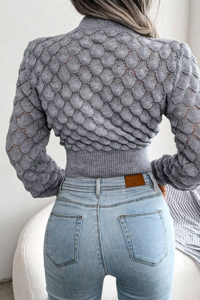WOMEN SCALES PATTERN KNITTED HIGH NECK SWEATER_CWOSWL0465