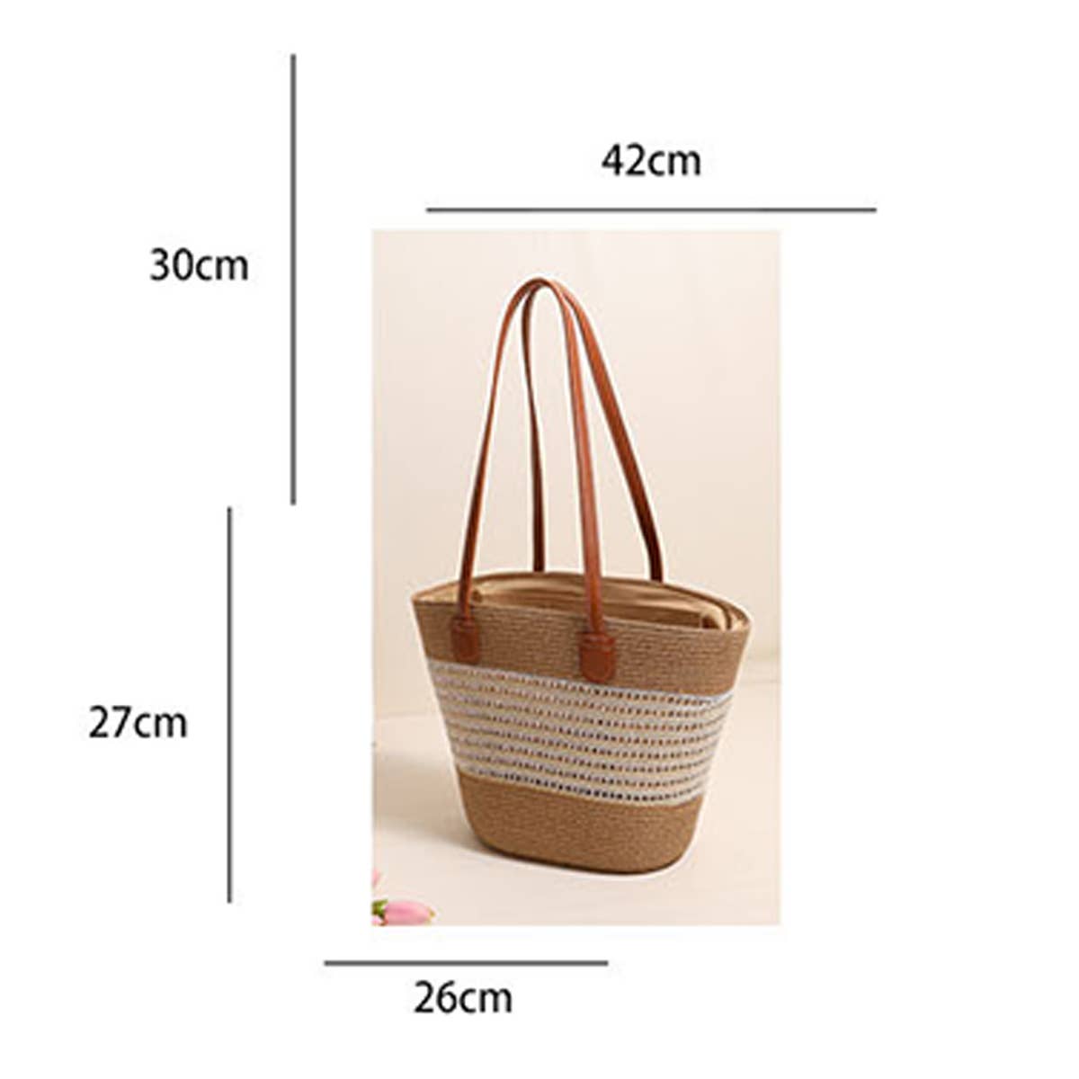 HOLLOW STRIPED ONE-SHOULDER BEACH STRAW BAG_CWAB1867
