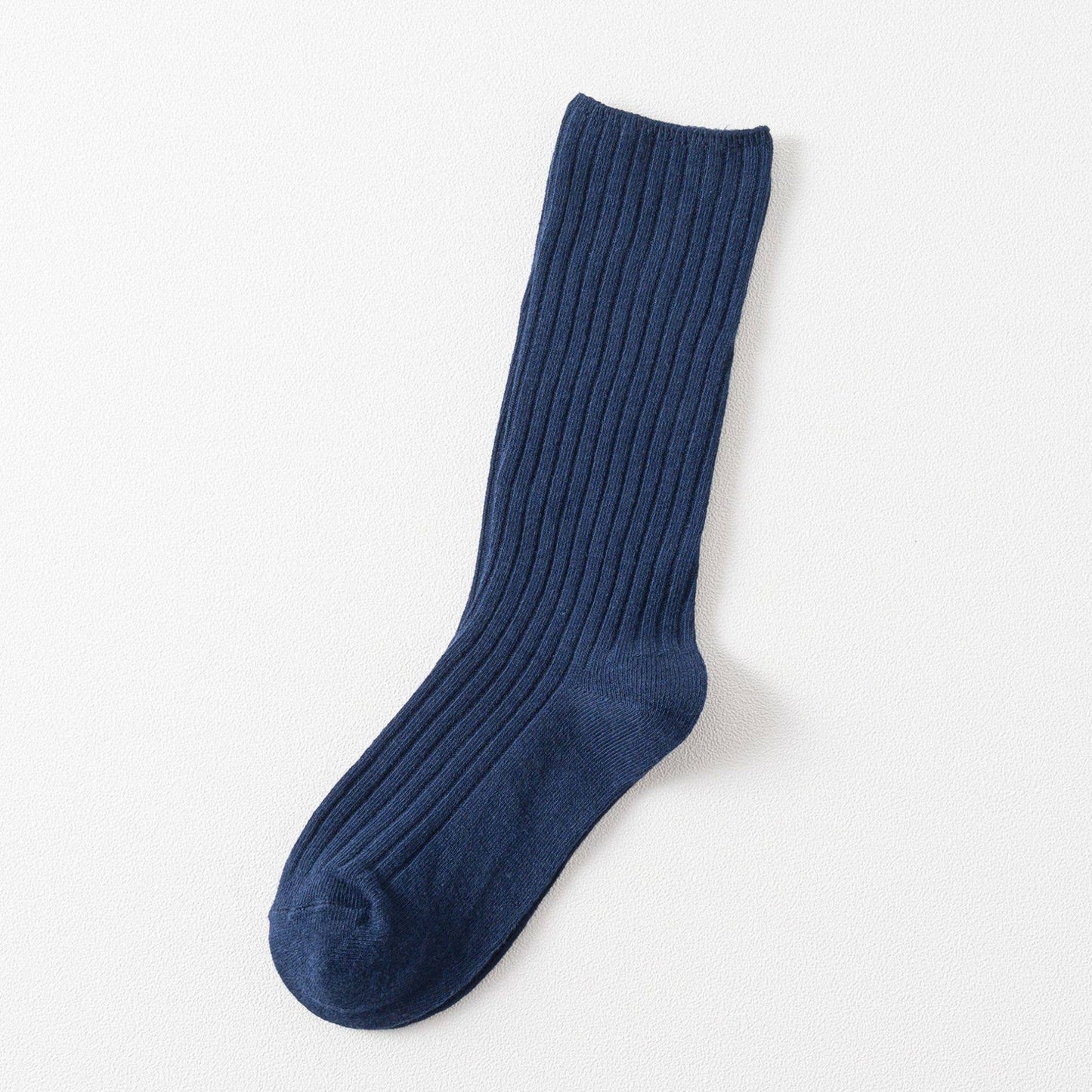 Solid Color Vertical Stripes Cotton Crew Socks_CWMS074
