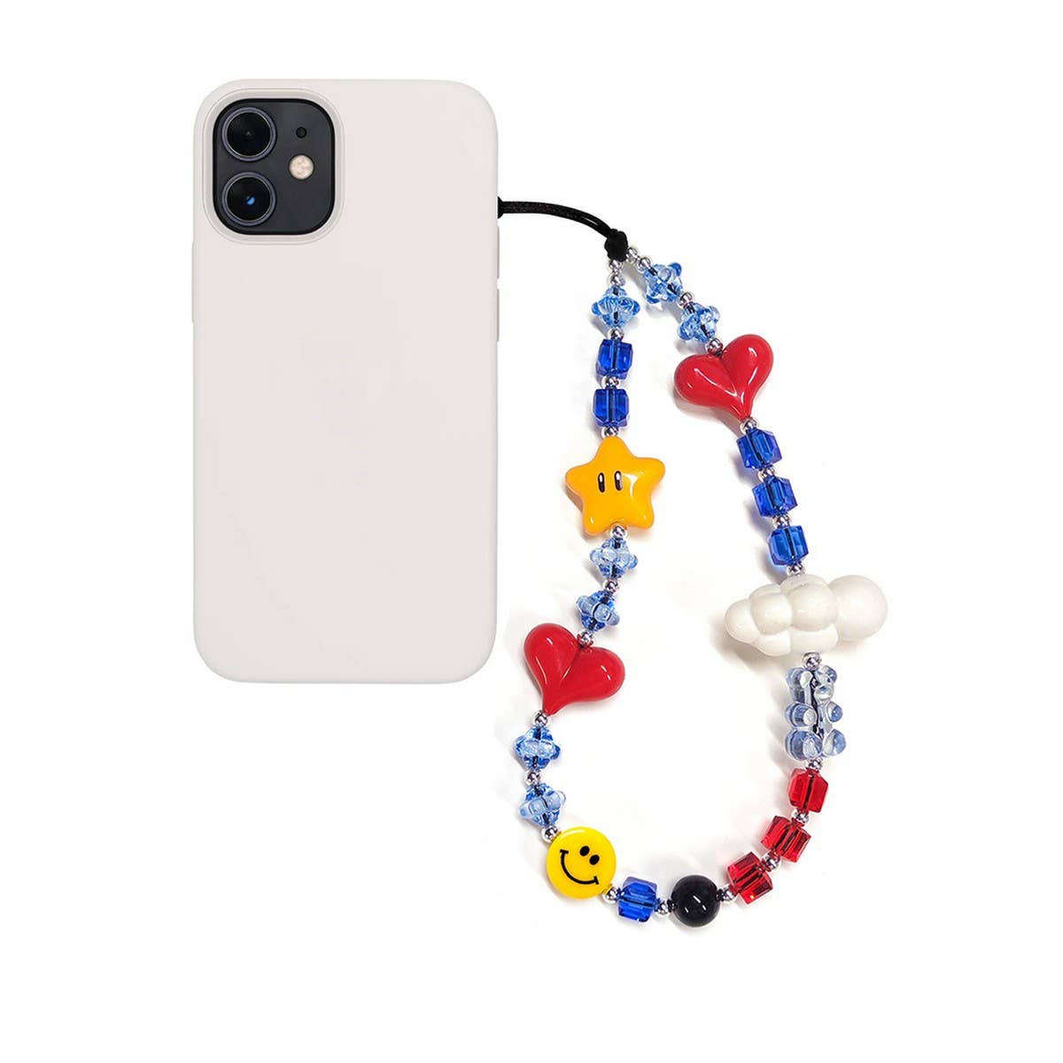 CWMM8708_SIMPLE HANDMADE BEADED HEART MOBILE PHONE STRAP