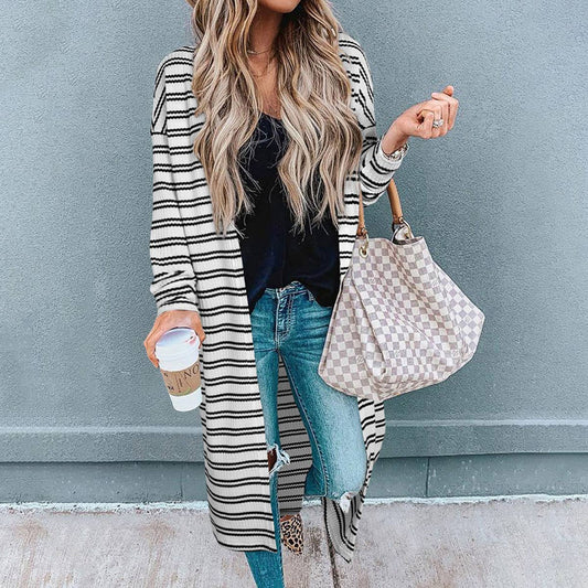 SLIM LONG SLEEVE SIMPLE STYLE STRIPED CARDIGAN