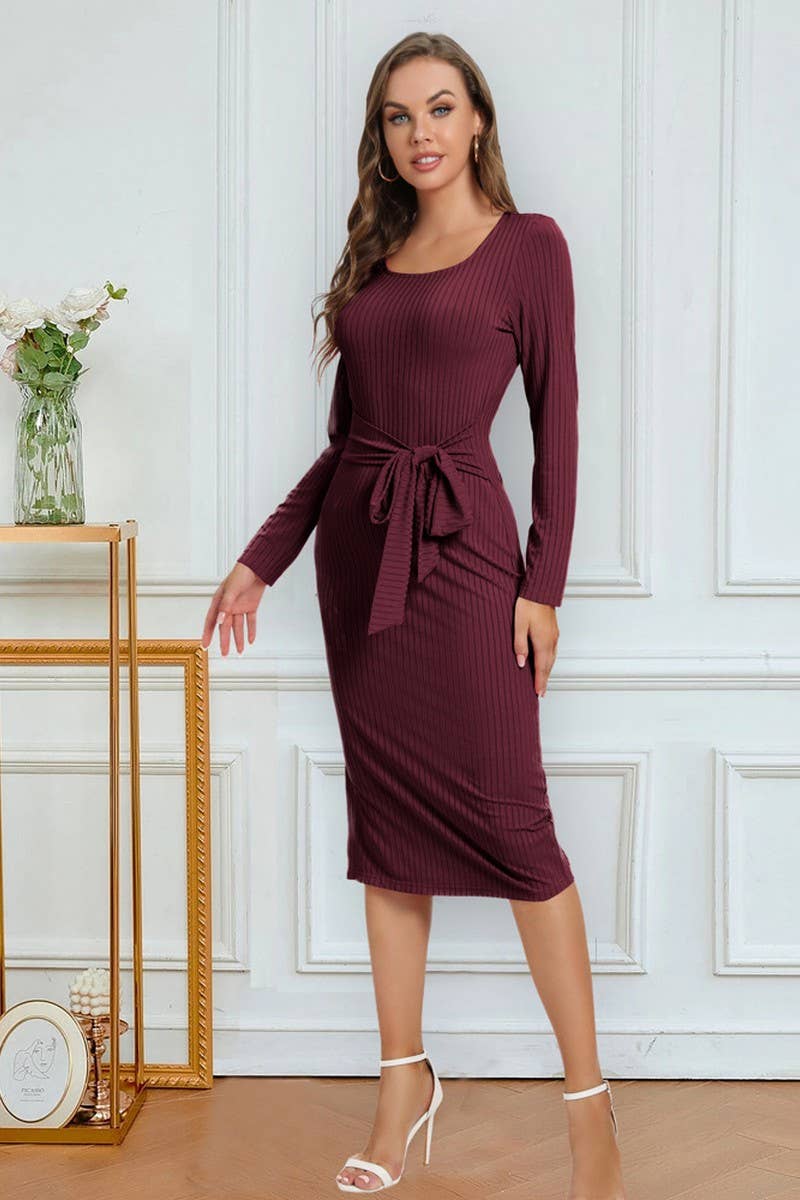 CWDMD4728_SOLID COLOR STRAPPY SLIT MID-LENGTH DRESS