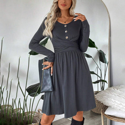 SIMPLE FASHION HIGH-WAISTED MID-LENGTH DRESS