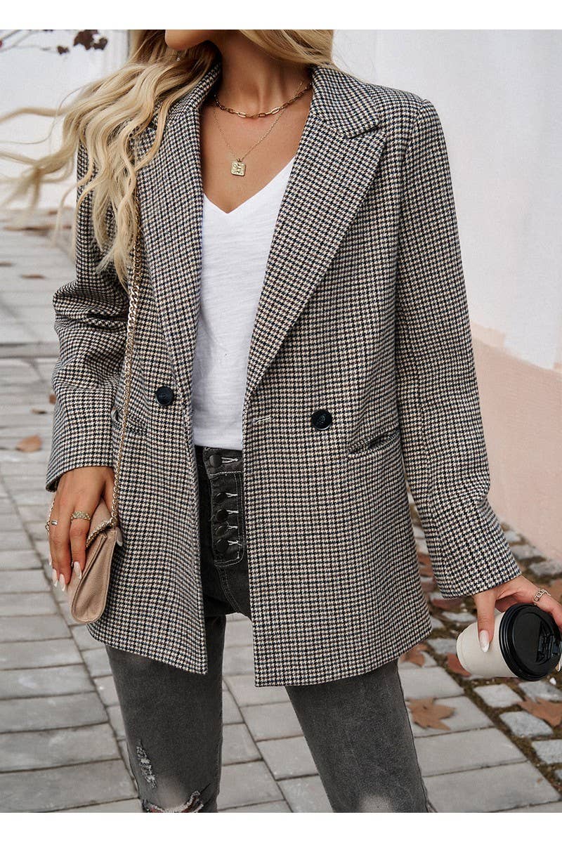 CWOJA0938_Checkered Button Suit Jacket Regular Coat