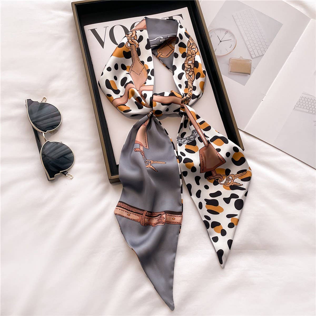 LETTER PRINT DOUBLE LAYER  HEAD SCARF