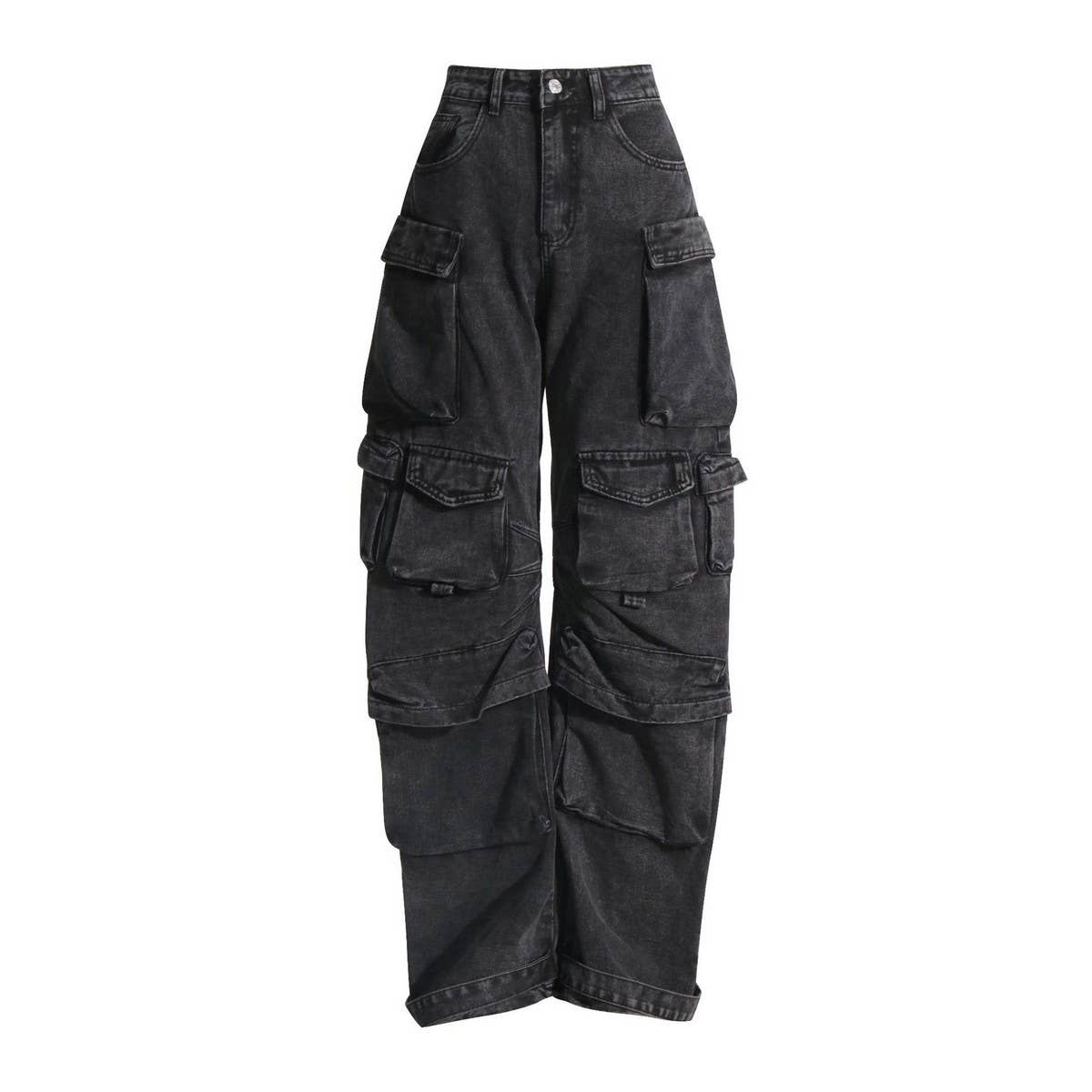 MULTI POCKET LOOSE WIDE LEG CARGO PANTS JEANS