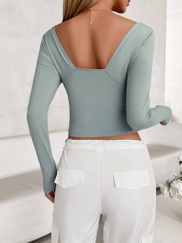 SOLID COLOR SLIM V-NECK LONG SLEEVE BASE SHIRT