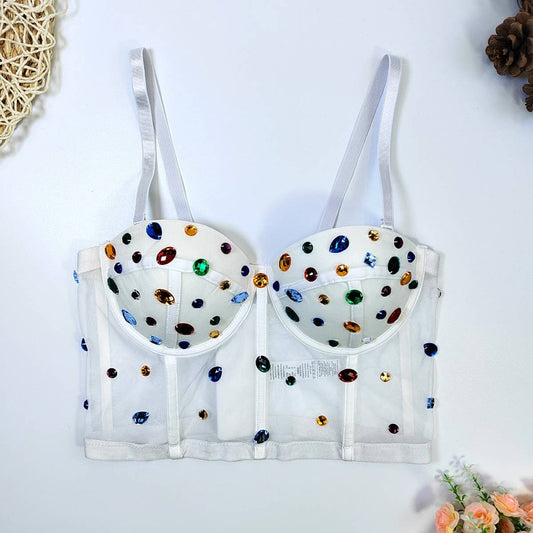 SEXY COLORFUL RHINESTONE FISHBONE CORSET