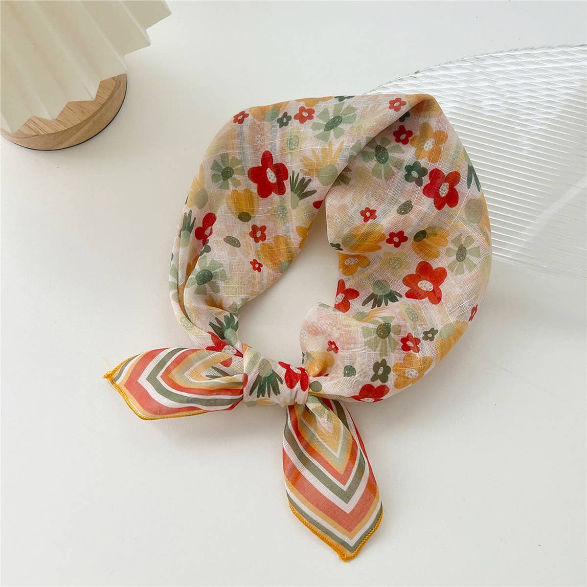 Cotton Linen Square Scarf - Breathable Neck Wrap