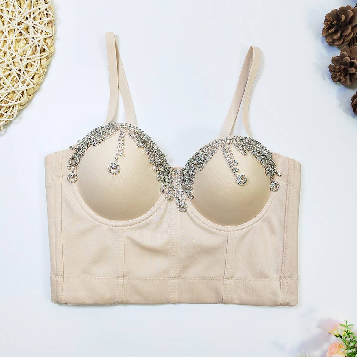 TEARDROP RHINESTONE WAIST HERRINGBONE CORSET