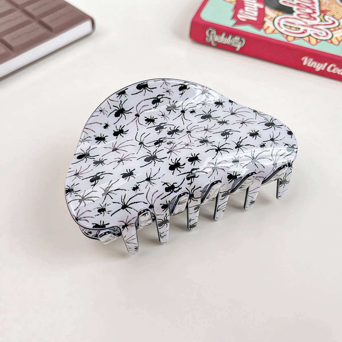 Half Circle Pumpkin Spider Web Skull Hair Clip_CWAHA1442