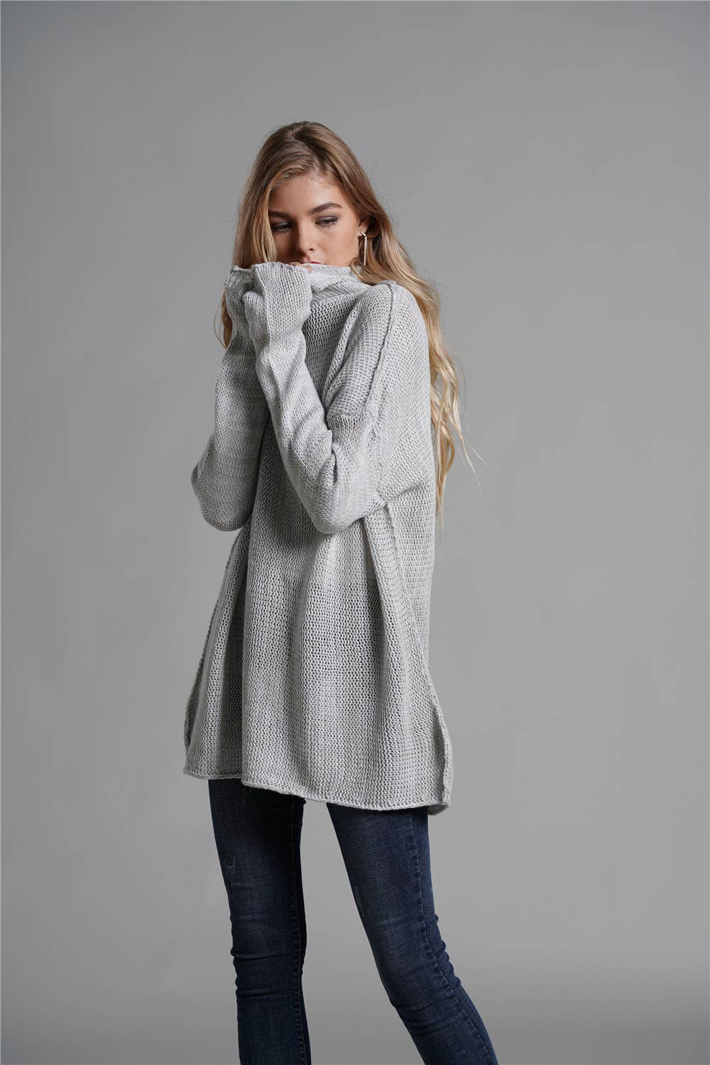Turtleneck loose solid color sweater for women