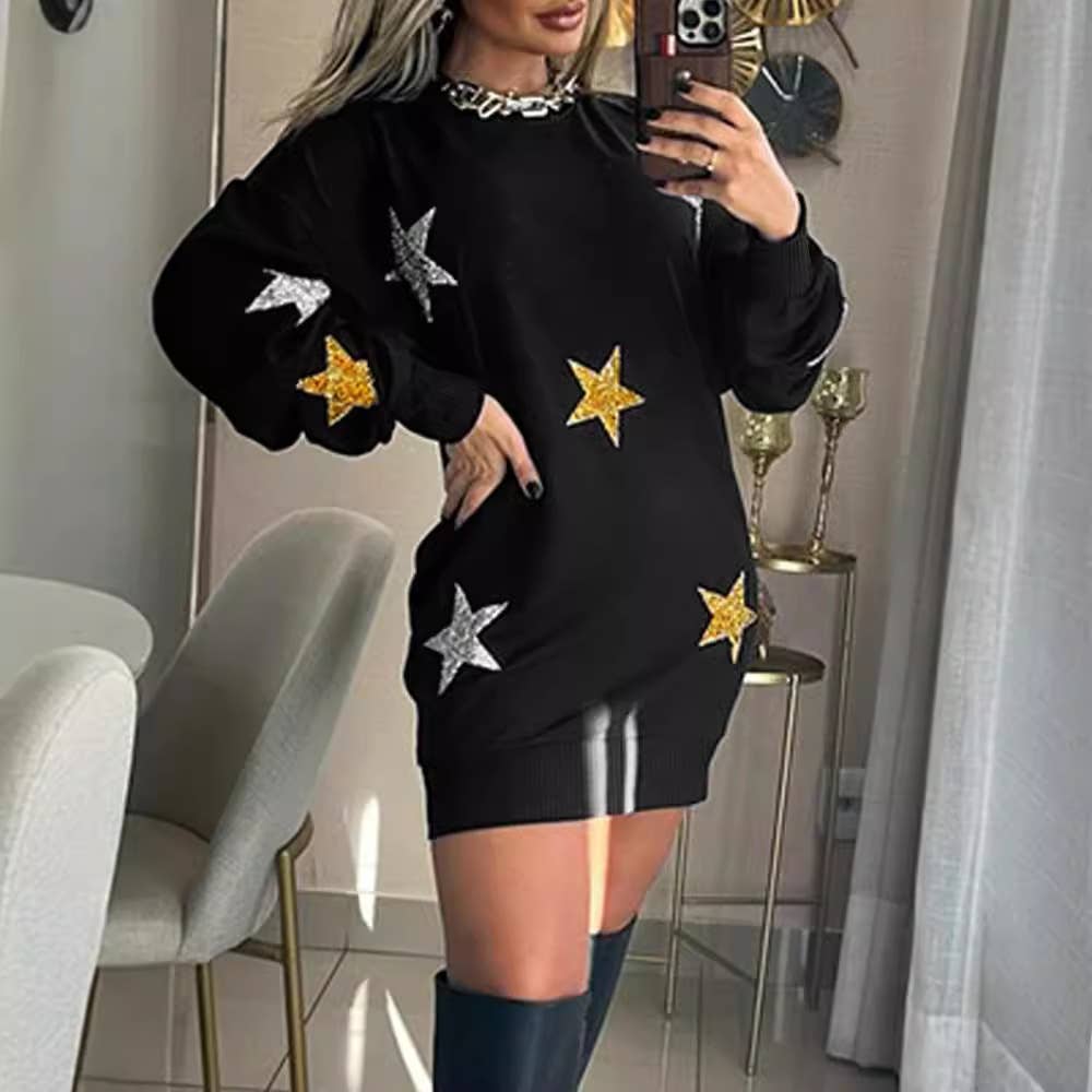 METAL FIVE-POINT HOT PLATED CLOTH CASUAL DRESS