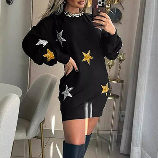 METAL FIVE-POINT HOT PLATED CLOTH CASUAL DRESS