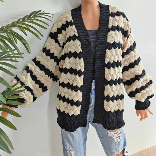 THREE-DIMENSIONAL STRIPED SWEATER CARDIGAN