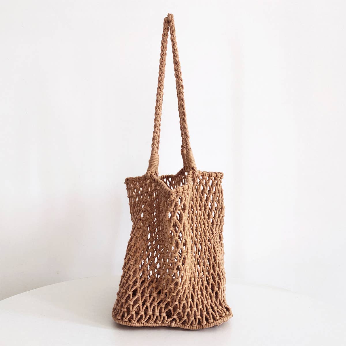 Woven Cotton Shoulder Beach Bag, Hollow Design_CWAB0809