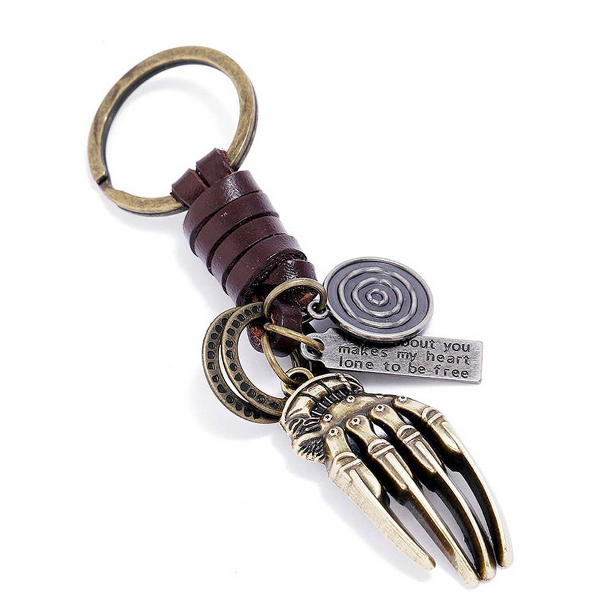 VINTAGE BRAIDED ALLOY BONE COWHIDE KEYCHAIN