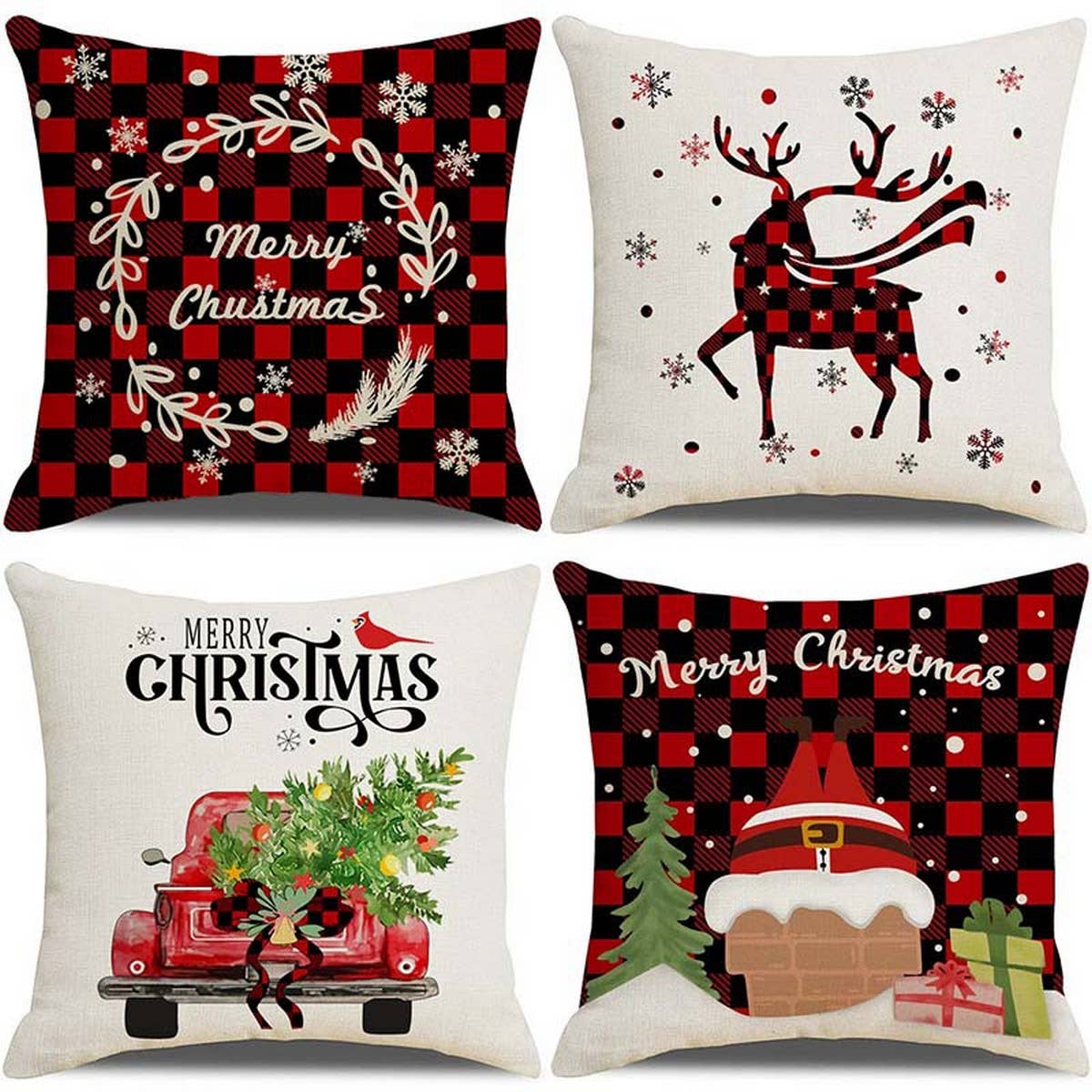 2024 NEW CHRISTMAS PLAID ELK PILLOWCASE_CWMM1408