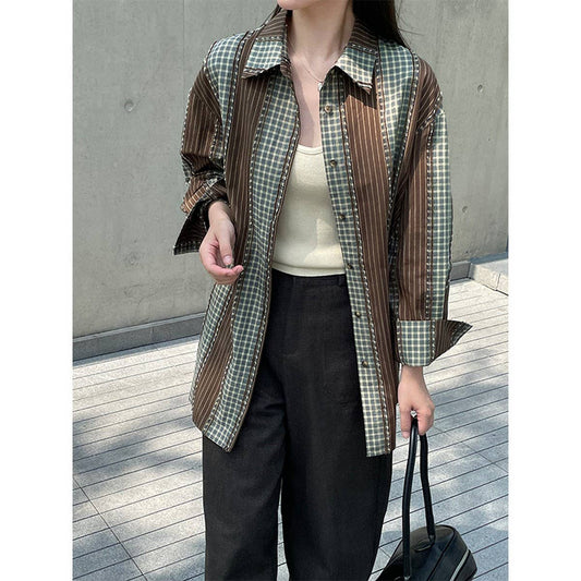 American vintage color patchwork plaid shirt