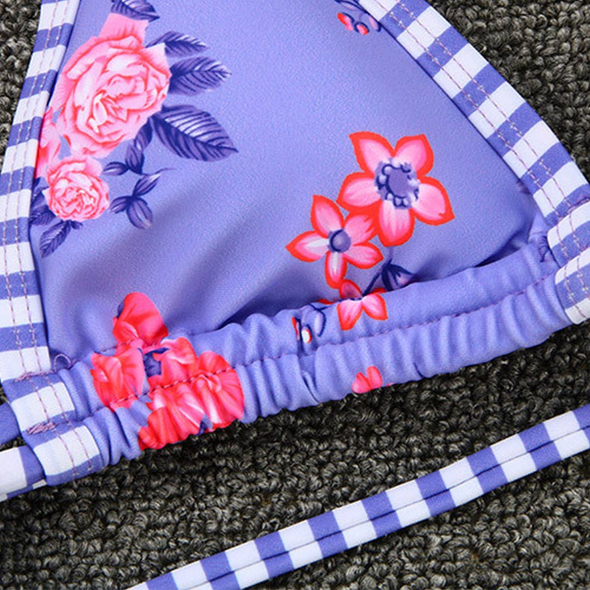 CONTRAST PRINT STRAPPY BIKINI SWIMSUIT