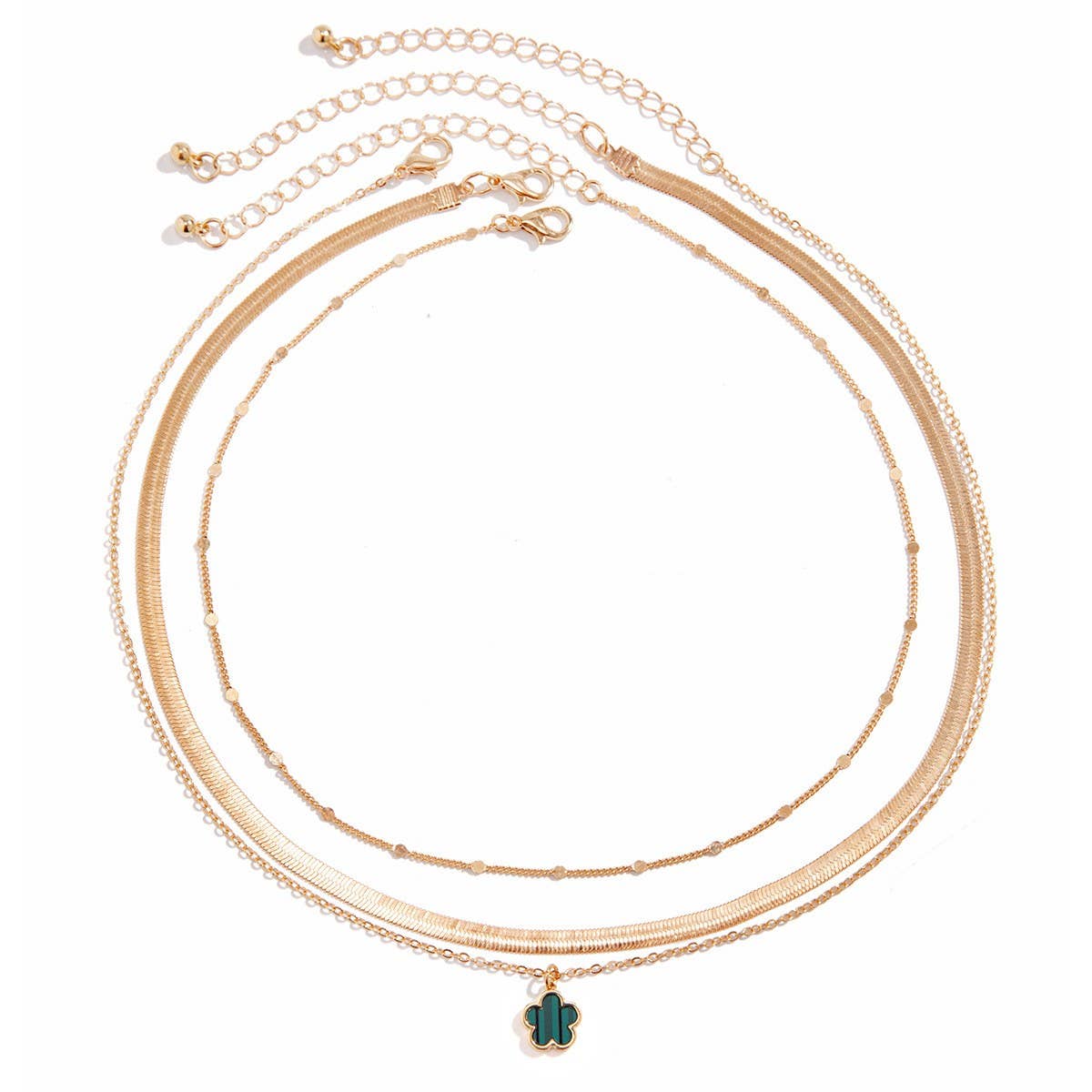 FIVE LEAF GRASS COLORFUL SNAKE BONE CHAIN NECKLACE