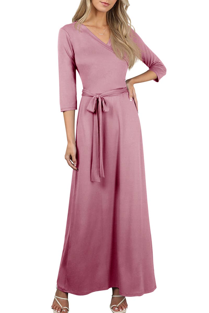 AWDMD283_3/4 Sleeve Knit Long Dress