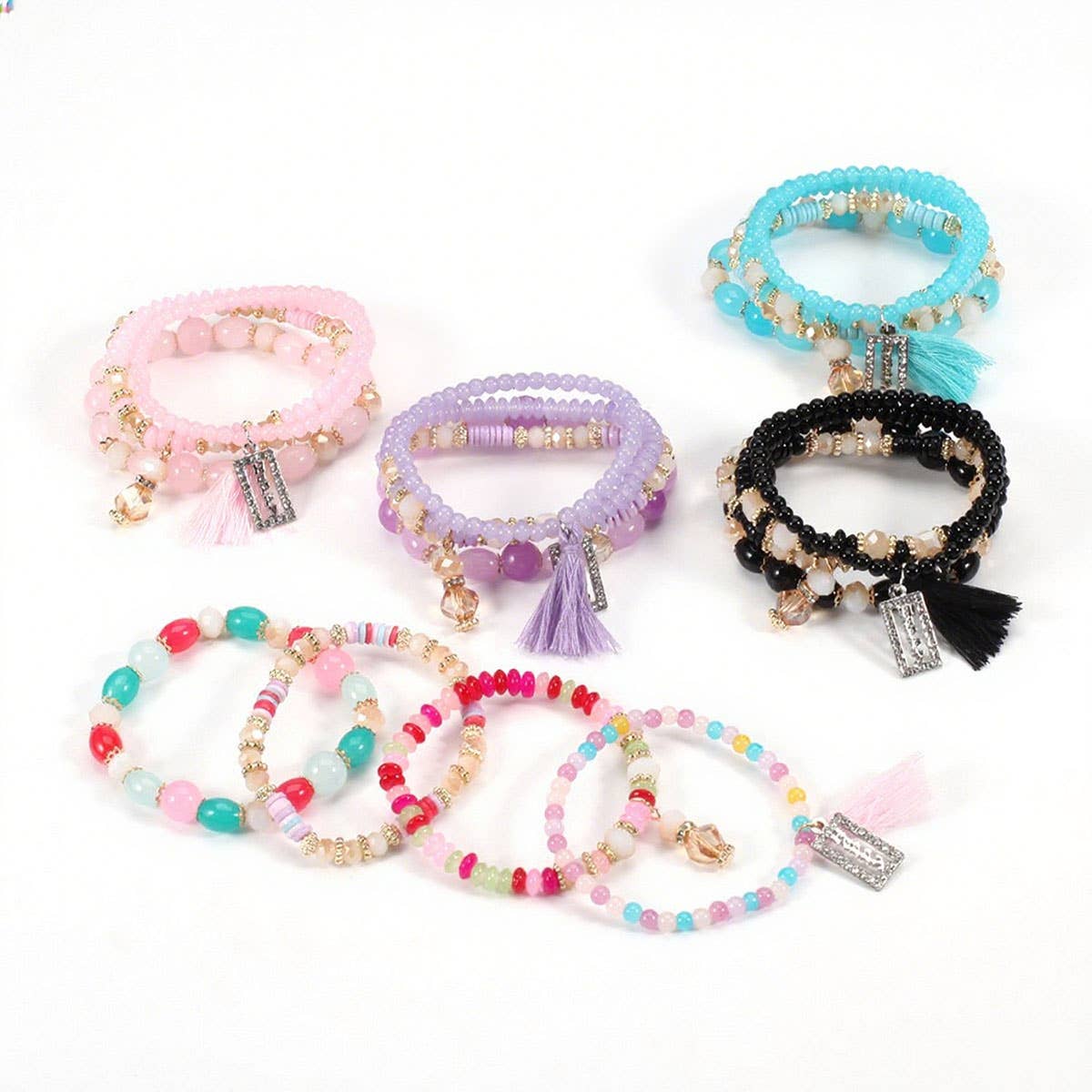 CWAJE05694_BOHO HAPPY TASSEL CRYSTAL MULTI LAYER BRACELET