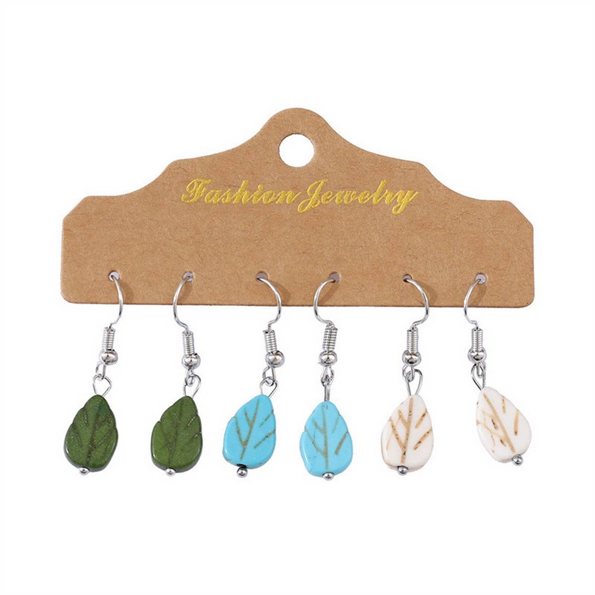 SIMPLE LEAF PENDANT EARRINGS THREE-PIECE SET_CWAJE2009